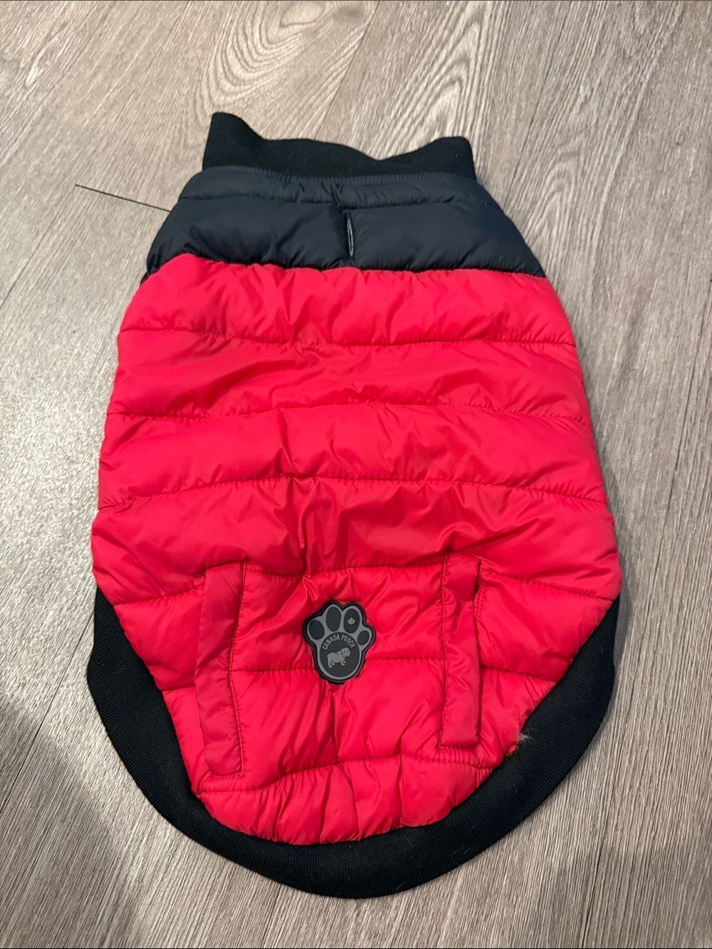 Red & Black Puffer Dog Jacket with Canada Pooch Logo